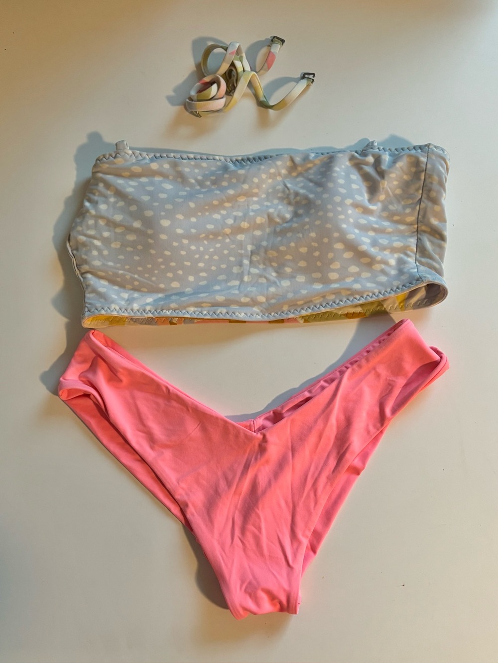 Billabong Cheeky Bandeau Bikini Set Pink Blue Floral Size Medium Beach Vacation